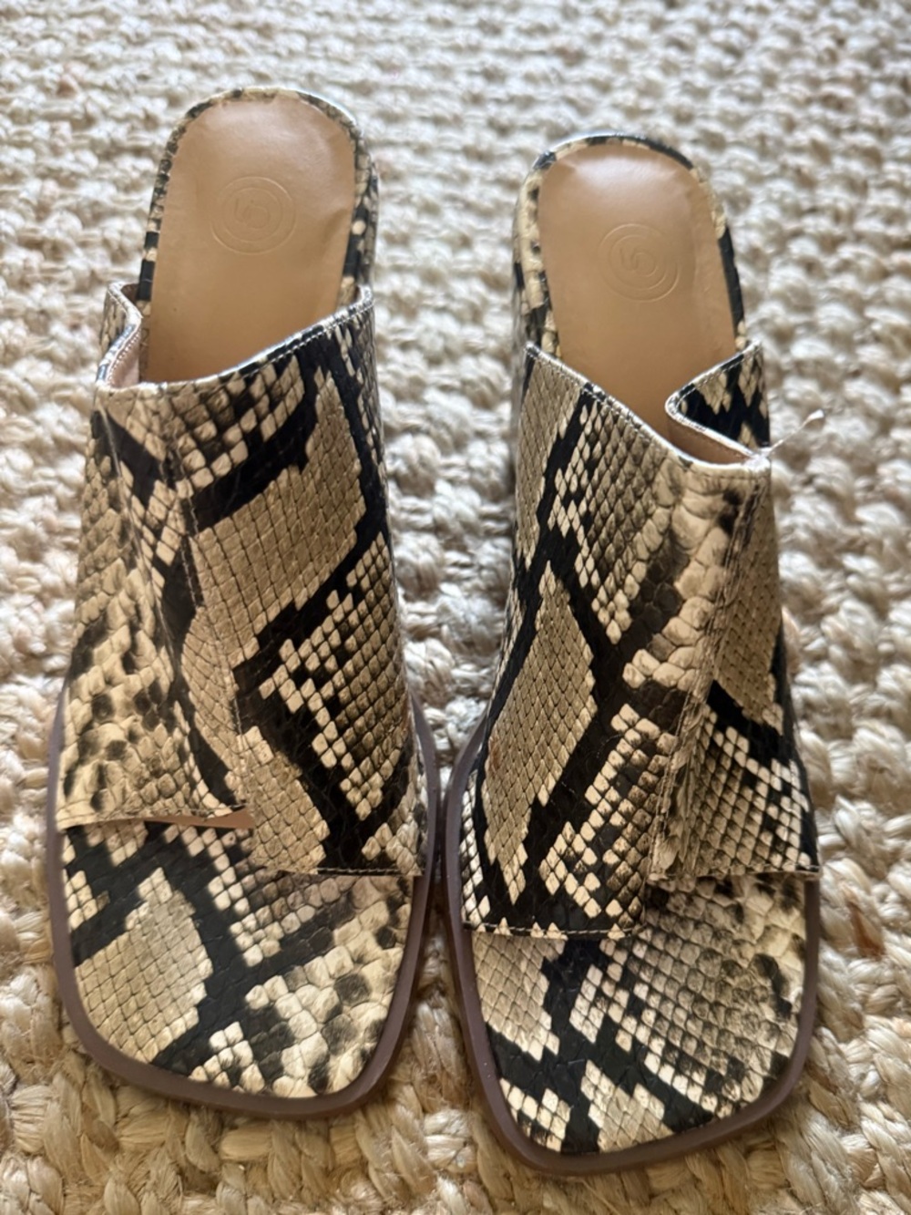 Urban Outfitters Snake-Print Slide Mules in Beige and Black